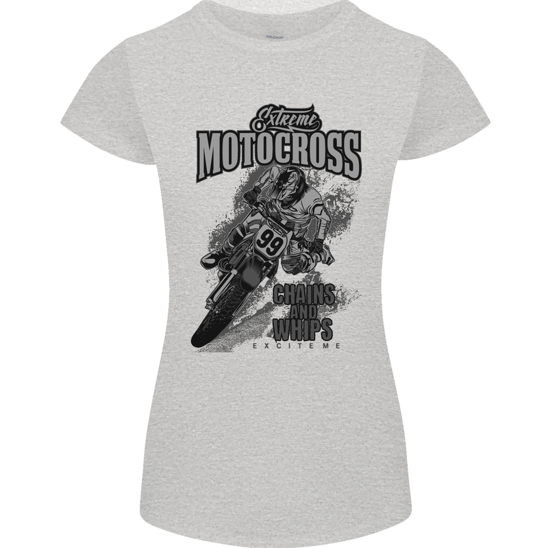 Extreme Motocross Dirt Bike MotoX Motosport Womens Petite Cut T-Shirt Sports Grey