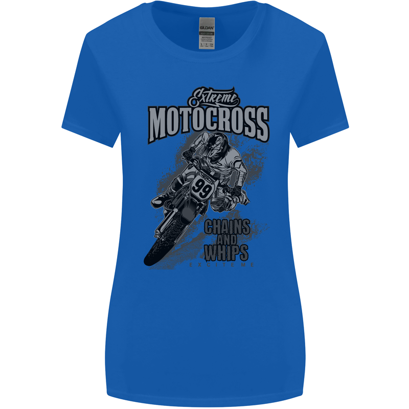 Extreme Motocross Dirt Bike MotoX Motosport Womens Wider Cut T-Shirt Royal Blue