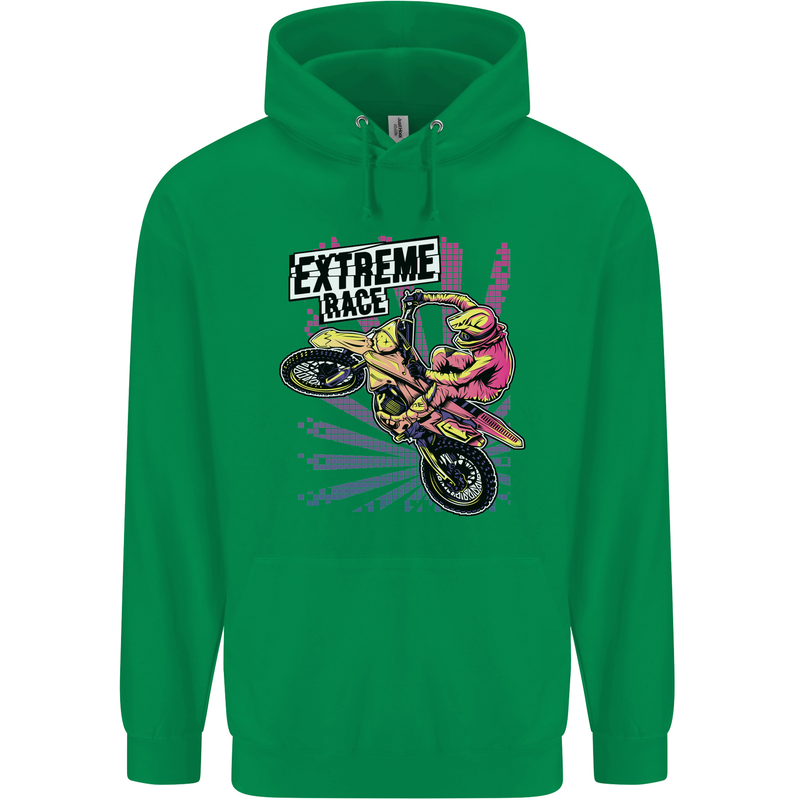 Extreme Race Motocross Dirt Bike Motorbike Childrens Kids Hoodie Irish Green