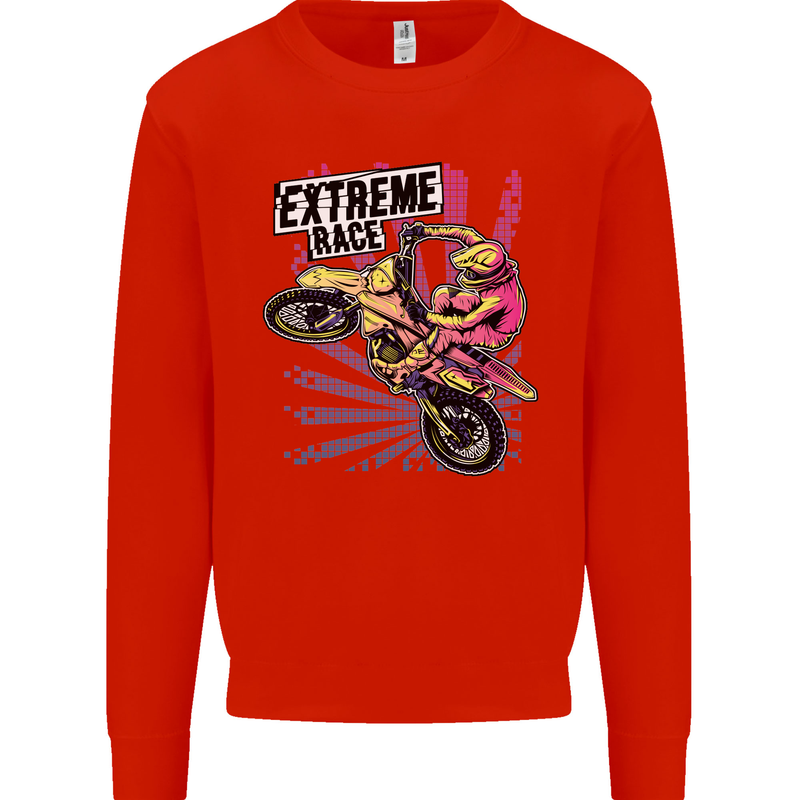 Extreme Race Motocross Dirt Bike Motorbike Kids Sweatshirt Jumper Bright Red