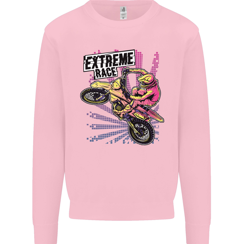 Extreme Race Motocross Dirt Bike Motorbike Kids Sweatshirt Jumper Light Pink