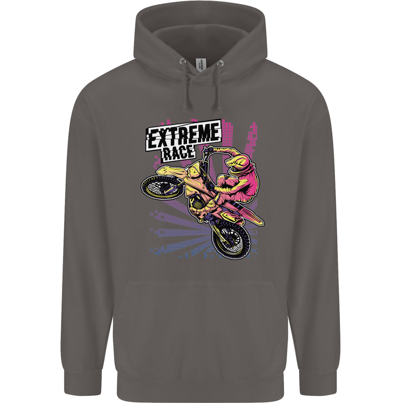 Extreme Race Motocross Dirt Bike Motorbike Mens 80% Cotton Hoodie Charcoal