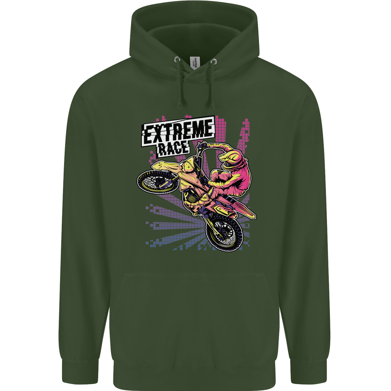 Extreme Race Motocross Dirt Bike Motorbike Mens 80% Cotton Hoodie Forest Green