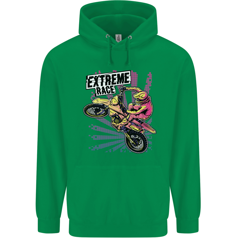 Extreme Race Motocross Dirt Bike Motorbike Mens 80% Cotton Hoodie Irish Green
