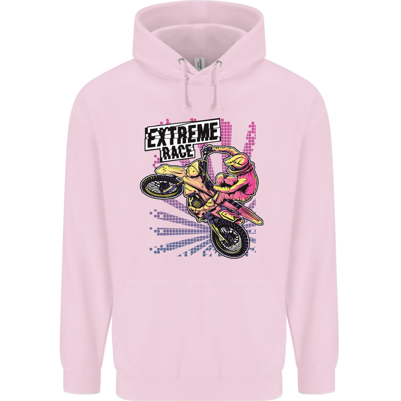 Extreme Race Motocross Dirt Bike Motorbike Mens 80% Cotton Hoodie Light Pink