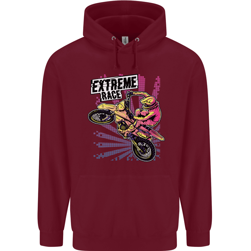 Extreme Race Motocross Dirt Bike Motorbike Mens 80% Cotton Hoodie Maroon