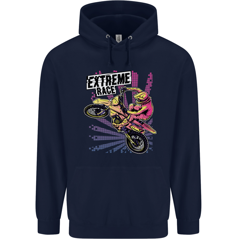 Extreme Race Motocross Dirt Bike Motorbike Mens 80% Cotton Hoodie Navy Blue