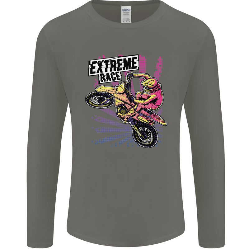 Extreme Race Motocross Dirt Bike Motorbike Mens Long Sleeve T-Shirt Charcoal