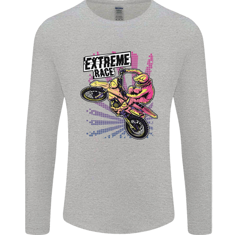 Extreme Race Motocross Dirt Bike Motorbike Mens Long Sleeve T-Shirt Sports Grey