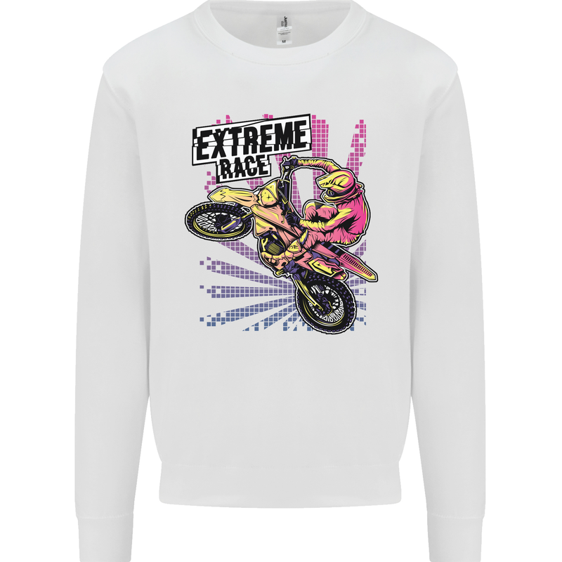 Extreme Race Motocross Dirt Bike Motorbike Mens Sweatshirt Jumper White