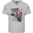 Extreme Race Motocross Dirt Bike Motorbike Mens V-Neck Cotton T-Shirt Sports Grey