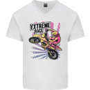 Extreme Race Motocross Dirt Bike Motorbike Mens V-Neck Cotton T-Shirt White