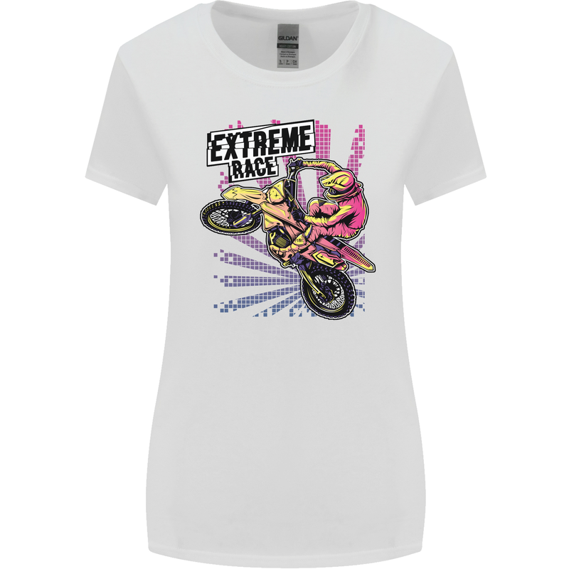 Extreme Race Motocross Dirt Bike Motorbike Womens Wider Cut T-Shirt White