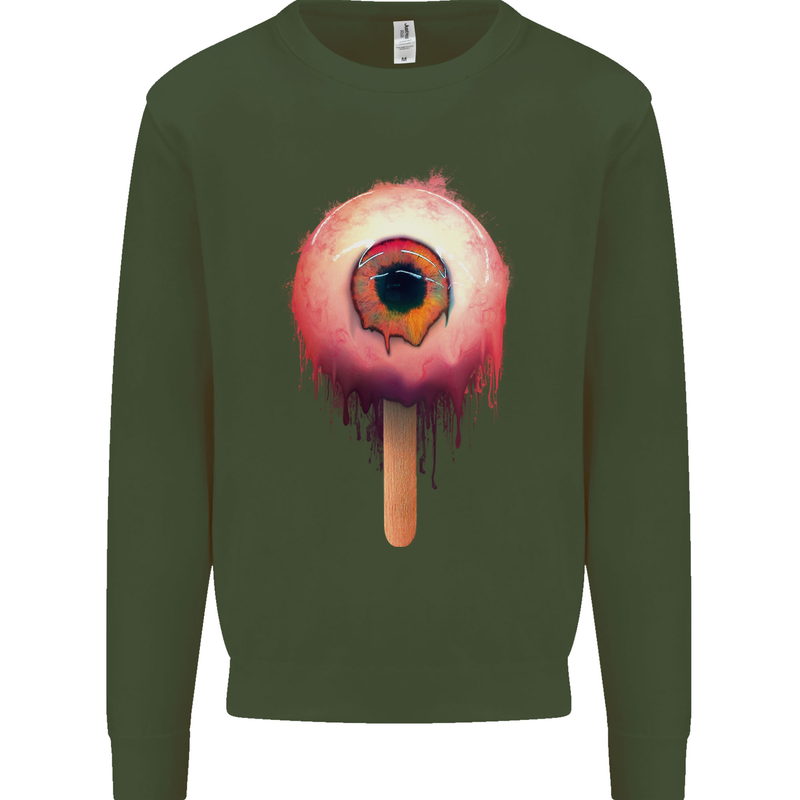 Eyesicle Horror Hangover Eye Gothic Demon Kids Sweatshirt Jumper Forest Green