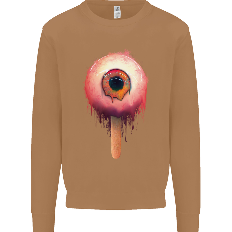 Eyesicle Horror Hangover Eye Gothic Demon Mens Sweatshirt Jumper Caramel Latte