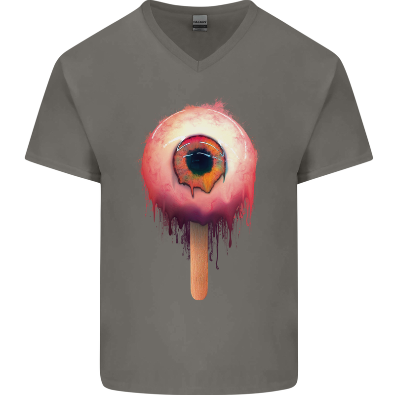 Eyesicle Horror Hangover Eye Gothic Demon Mens V-Neck Cotton T-Shirt Charcoal