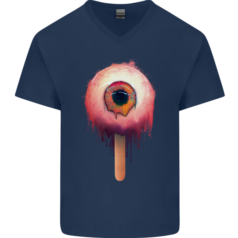 Eyesicle Horror Hangover Eye Gothic Demon Mens V-Neck Cotton T-Shirt Navy Blue