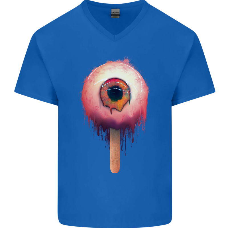 Eyesicle Horror Hangover Eye Gothic Demon Mens V-Neck Cotton T-Shirt Royal Blue