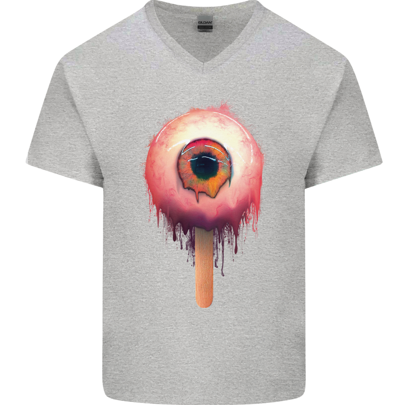 Eyesicle Horror Hangover Eye Gothic Demon Mens V-Neck Cotton T-Shirt Sports Grey