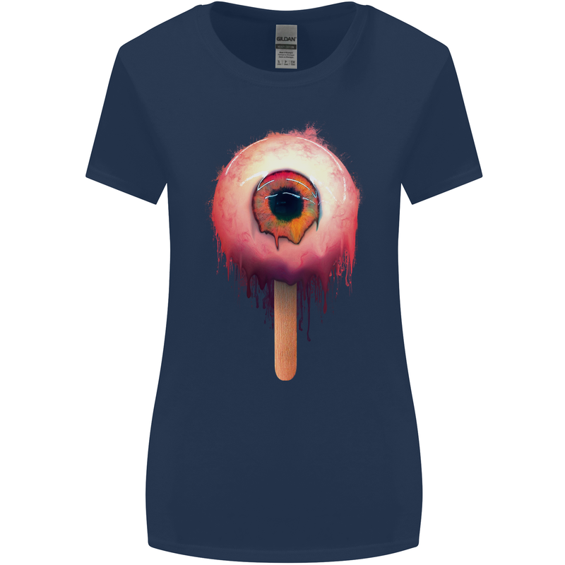 Eyesicle Horror Hangover Eye Gothic Demon Womens Wider Cut T-Shirt Navy Blue