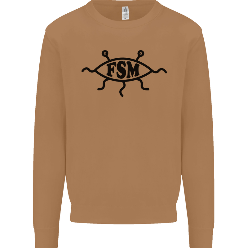 FSM Church Flying Spagetti Monster Atheist Mens Sweatshirt Jumper Caramel Latte