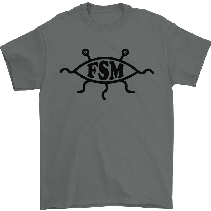 FSM Church Flying Spagetti Monster Atheist Mens T-Shirt Cotton Gildan Charcoal