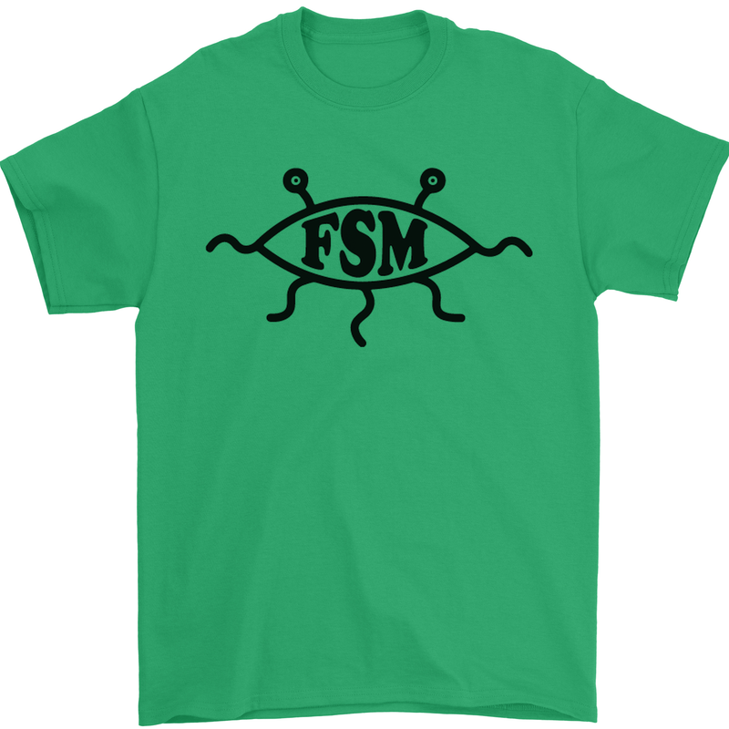 FSM Church Flying Spagetti Monster Atheist Mens T-Shirt Cotton Gildan Irish Green