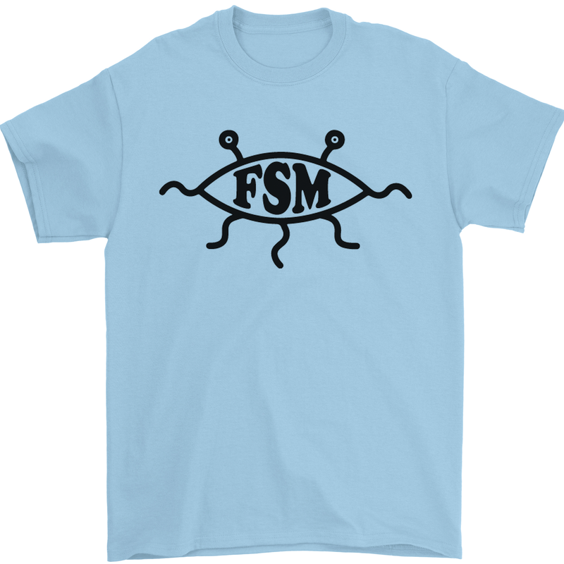 FSM Church Flying Spagetti Monster Atheist Mens T-Shirt Cotton Gildan Light Blue