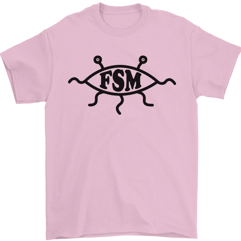 FSM Church Flying Spagetti Monster Atheist Mens T-Shirt Cotton Gildan Light Pink