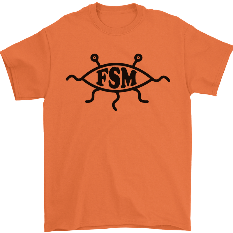 FSM Church Flying Spagetti Monster Atheist Mens T-Shirt Cotton Gildan Orange