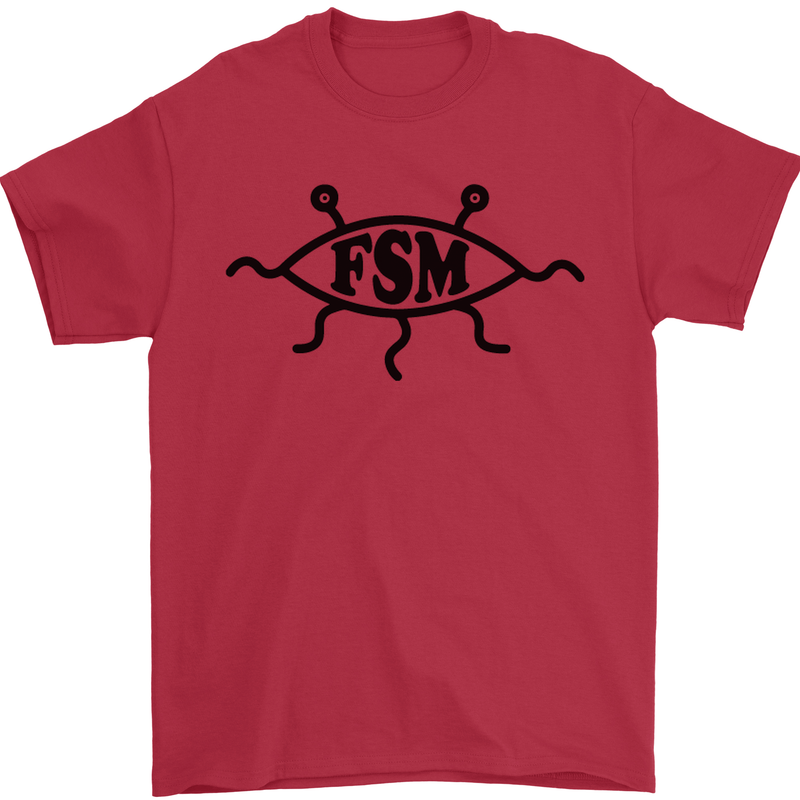 FSM Church Flying Spagetti Monster Atheist Mens T-Shirt Cotton Gildan Red