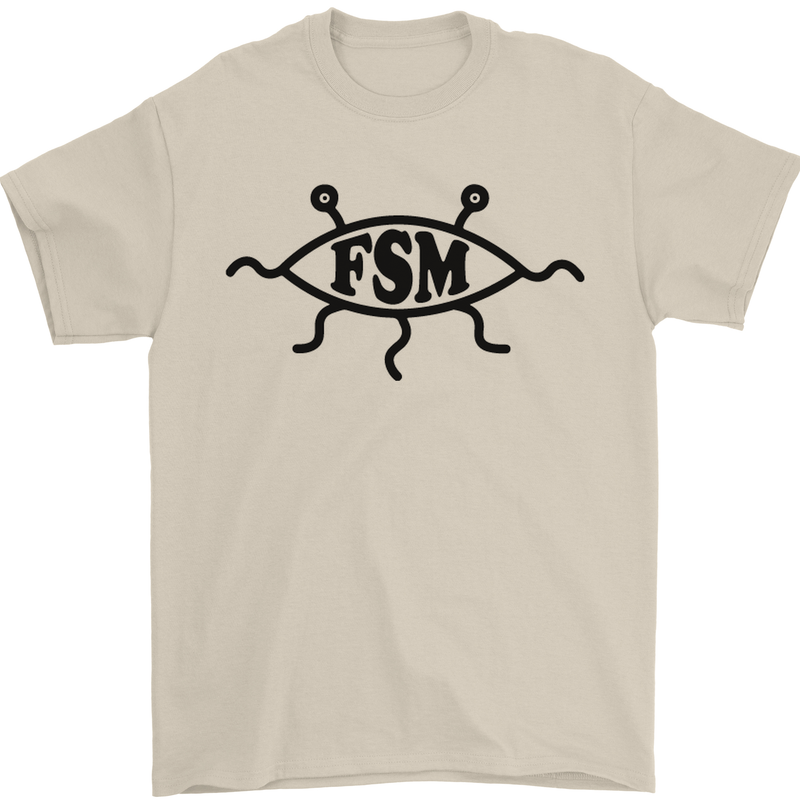 FSM Church Flying Spagetti Monster Atheist Mens T-Shirt Cotton Gildan Sand