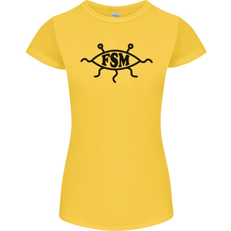 FSM Church Flying Spagetti Monster Atheist Womens Petite Cut T-Shirt Yellow