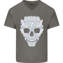 Fairy Skull Mens V-Neck Cotton T-Shirt Charcoal