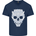 Fairy Skull Mens V-Neck Cotton T-Shirt Navy Blue