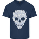 Fairy Skull Mens V-Neck Cotton T-Shirt Navy Blue