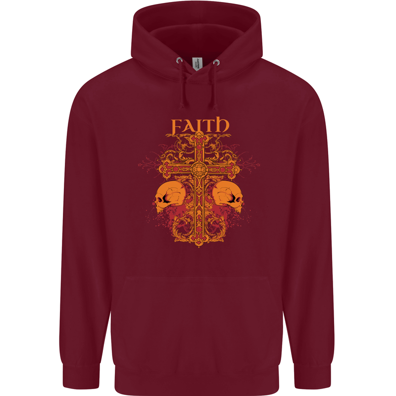 Faith Demonic Skulls Gothic Heavy Metal Childrens Kids Hoodie Maroon