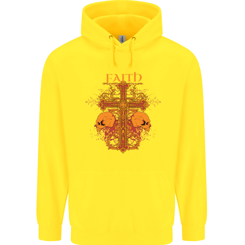 Faith Demonic Skulls Gothic Heavy Metal Childrens Kids Hoodie Yellow