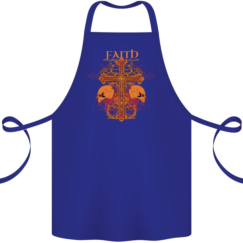 Faith Demonic Skulls Gothic Heavy Metal Cotton Apron 100% Organic Royal Blue
