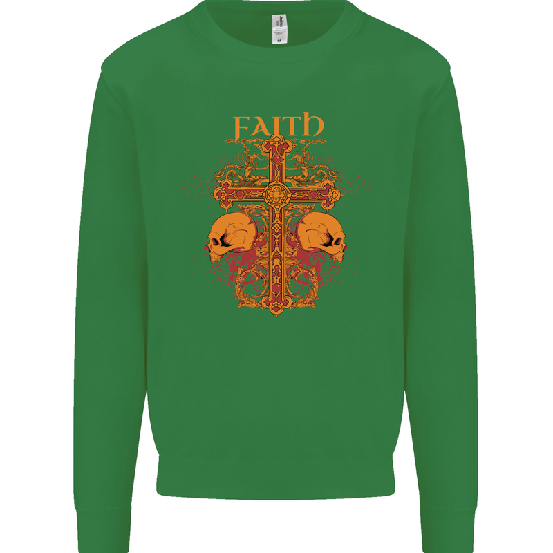 Faith Demonic Skulls Gothic Heavy Metal Kids Sweatshirt Jumper Irish Green
