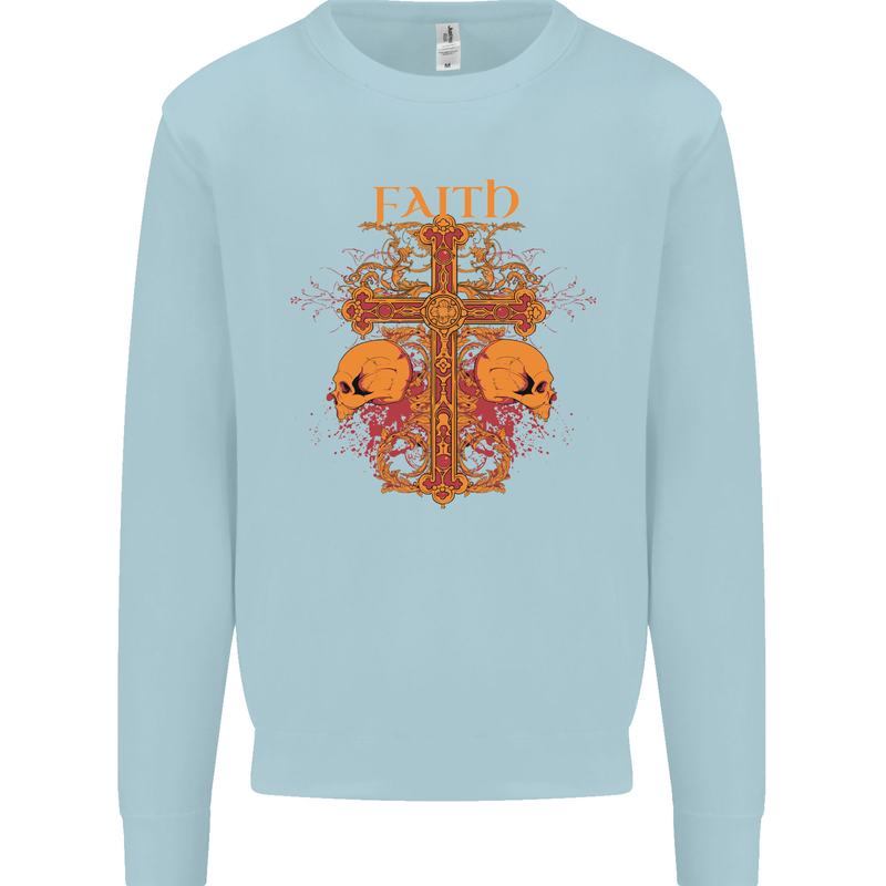 Faith Demonic Skulls Gothic Heavy Metal Kids Sweatshirt Jumper Light Blue