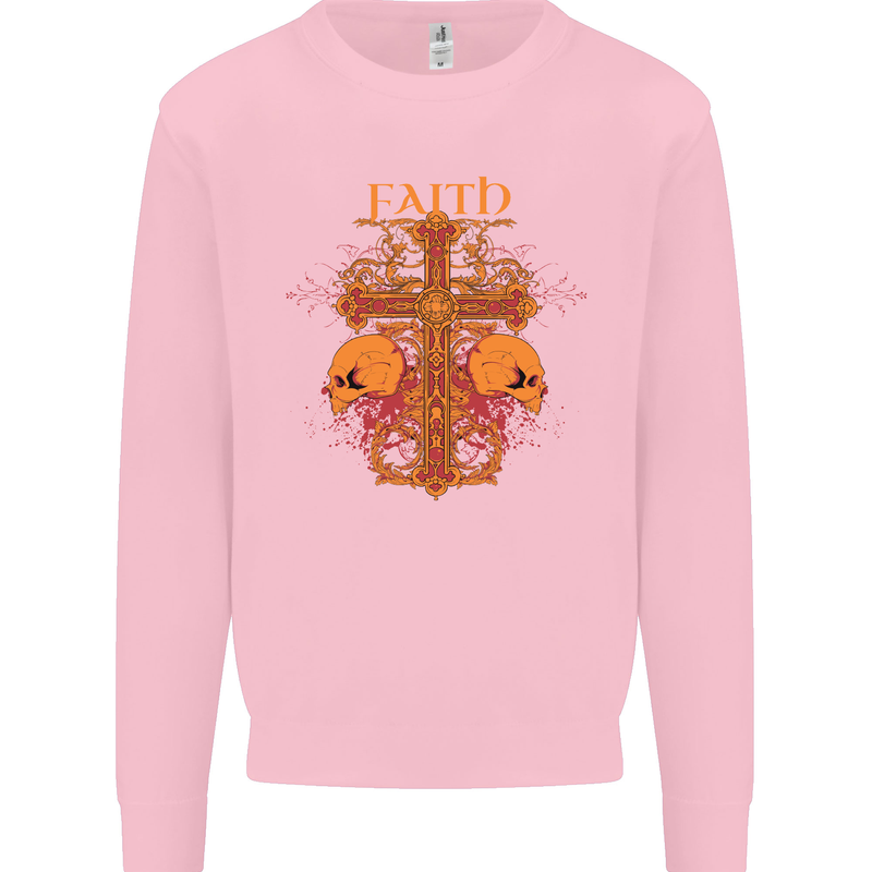 Faith Demonic Skulls Gothic Heavy Metal Kids Sweatshirt Jumper Light Pink