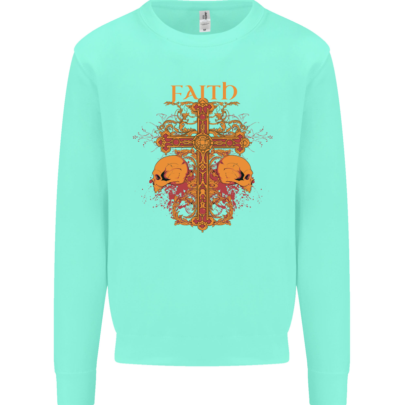 Faith Demonic Skulls Gothic Heavy Metal Kids Sweatshirt Jumper Peppermint