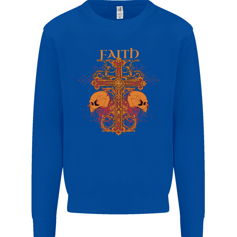 Faith Demonic Skulls Gothic Heavy Metal Kids Sweatshirt Jumper Royal Blue