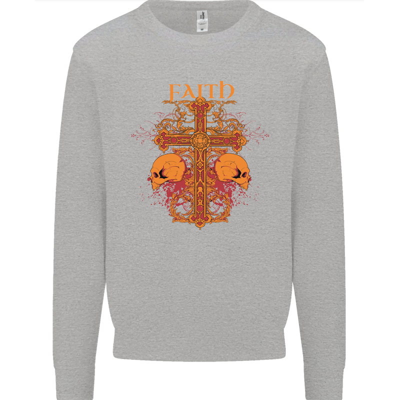 Faith Demonic Skulls Gothic Heavy Metal Kids Sweatshirt Jumper Sports Grey