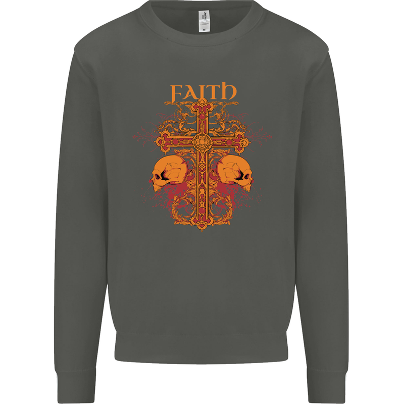 Faith Demonic Skulls Gothic Heavy Metal Kids Sweatshirt Jumper Storm Grey