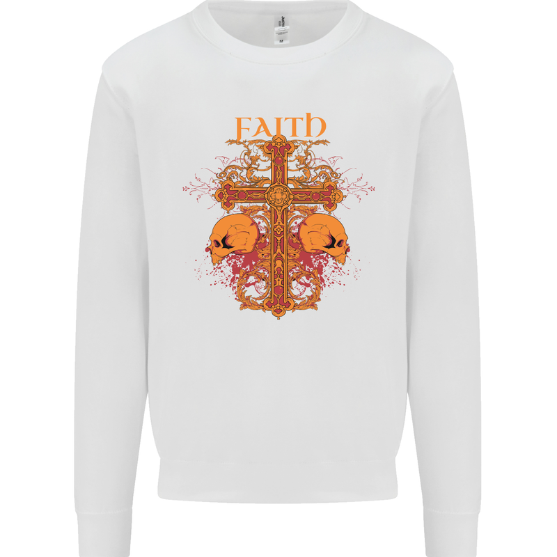 Faith Demonic Skulls Gothic Heavy Metal Kids Sweatshirt Jumper White