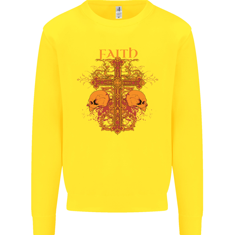 Faith Demonic Skulls Gothic Heavy Metal Kids Sweatshirt Jumper Yellow