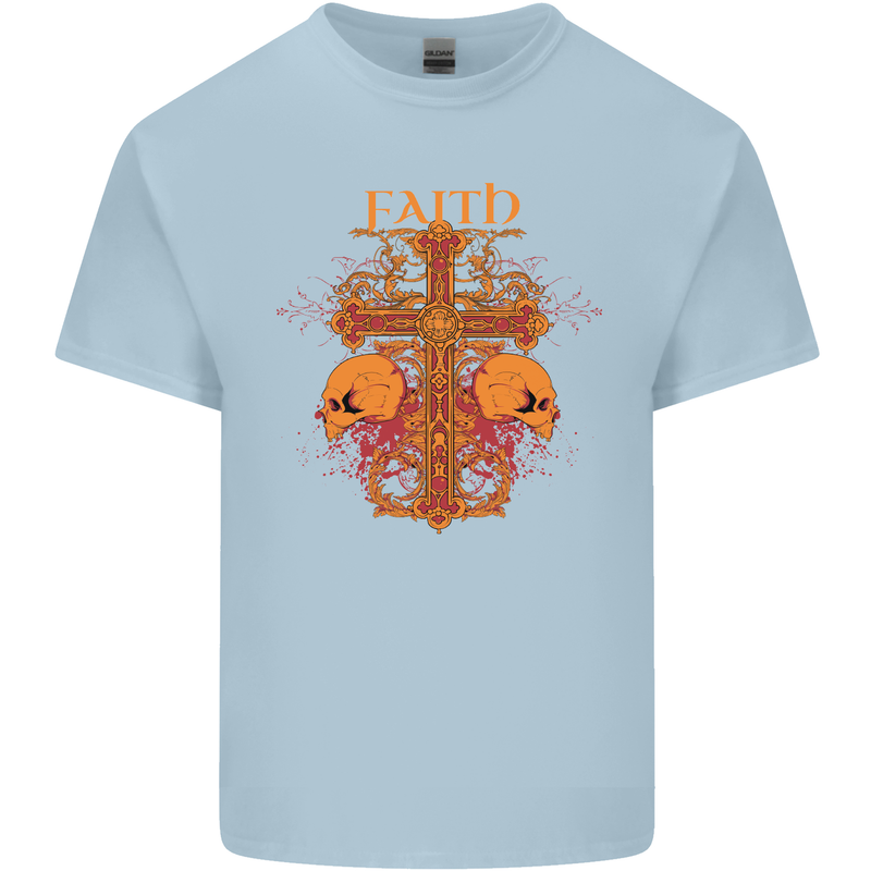 Faith Demonic Skulls Gothic Heavy Metal Kids T-Shirt Childrens Light Blue