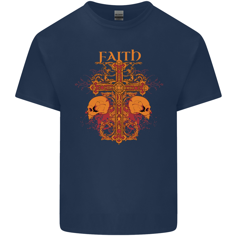 Faith Demonic Skulls Gothic Heavy Metal Kids T-Shirt Childrens Navy Blue